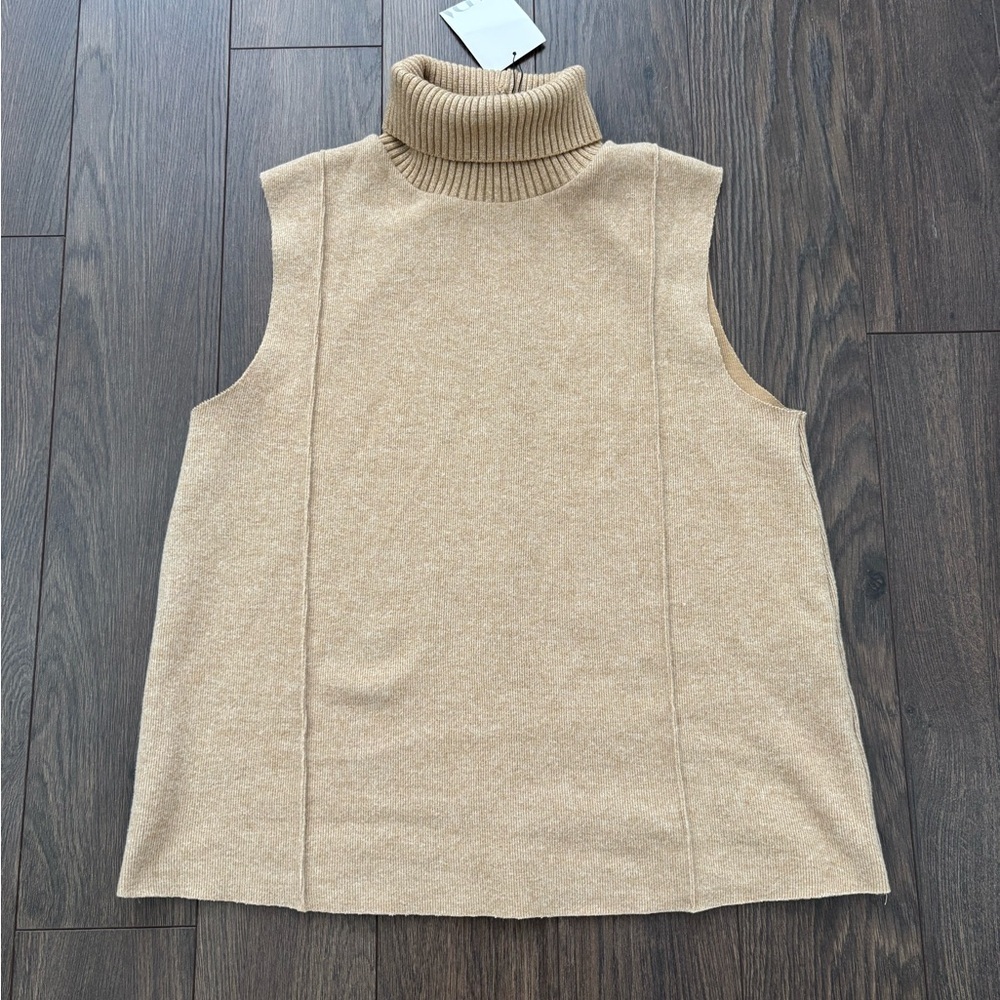 Zara High Collar Sleeveless Knit Sweater Tan Small NWT - Picture 5 of 8